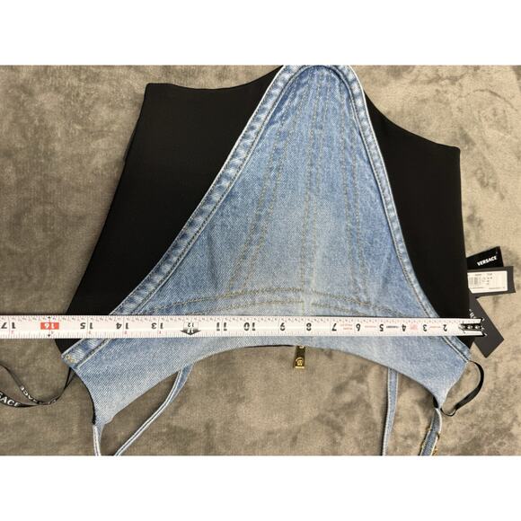 Versace Cropped Denim Jersey Bustier Top Blue Black IT 40 US 4 NWT $1275 - Picture 14 of 16